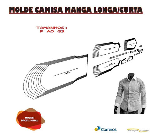 Molde Camisa Manga Longa/curta P Aog3 Envcorreio Fracionado Cor Branco Desenho Do Tecido Listra Tamanho M