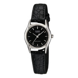 Reloj Casio Ltp-1094e-1ardf En Cuero Para Mujer Color Del Fondo Negro