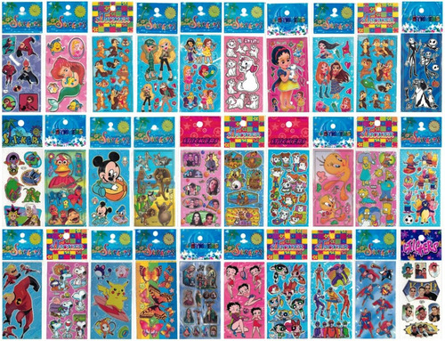 Kit 300 Cartelas Adesivo Infantil Sticker Vários Personagens