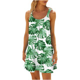 A Beach Dresses, Sin Mangas, Estampado Tropical Hawaiano, Ta