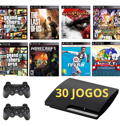 Sony Playstation 3 Slim 160gb + 2 Controles + Gta 5 + God Of War 3 + The Last Of Us + Call Of Duty - Ps3