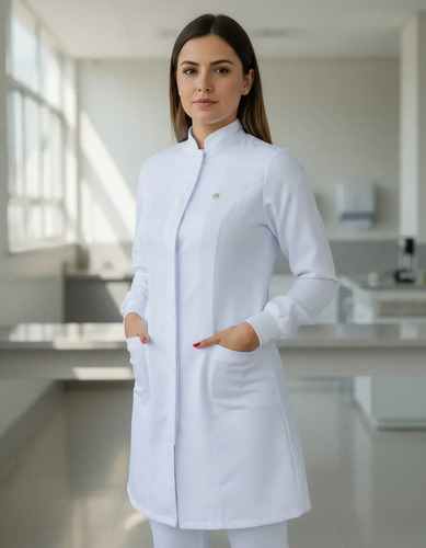 Jaleco Feminino Manga Longa Gabardine\u002Fenfermeira\u002Fmédica | Parcelamento sem juros