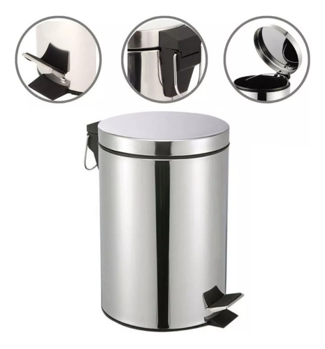 Lixeira Cozinha Banheiro Inox 12l Cesto De Lixo Metal