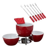 Conjunto Fondue Cerâmica 10 Pçs Brinox P/ Chocolate, Queijo