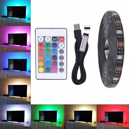 Tira Luces Led Con Control Remoto Rgb Multicolor 2mts Usb 