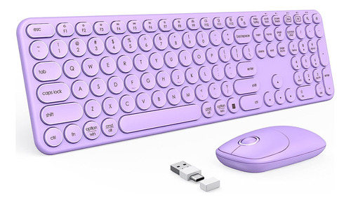 Teclado Lila Teclas Redondas + Mouse Usb Inalambricos