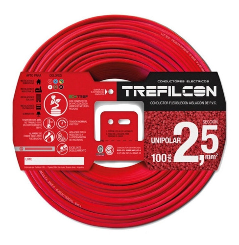 Cable Electrico Normalizado 2,5mm Trefilcon Color Rojo X 100 Metros