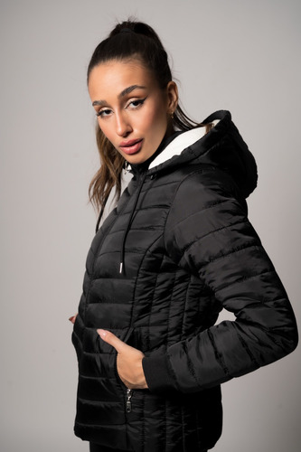 Campera Inflable Mujer Polar Impermeable Capucha Desmontable