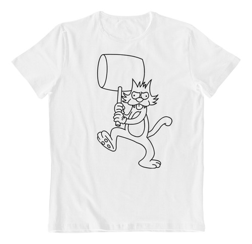 Dtf - Polera Blanca Algodon - Tommy Gato De Los Simpsons B/n