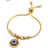 Pulsera Fina De Acero Inox,ojo Turco,con Cristal Ajustable.