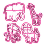 Pack X4 Cortante Y Sello Animales Elefante Jirafa Leon Mono