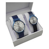 Relojes Pareja Duo Qyq Acero Pv Análogos Quartz Q&q Estuche 