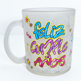  Taza De Vidrio Feliz Cumpleaños Colores Y Estrellas