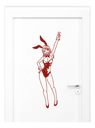 Adesivo Para Porta Vermelho Anime Fada Lucy Bunny