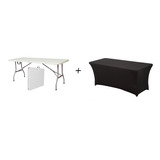 Arriendo De Mesa Plegable 180 X 75 Cms. Con Mantel Spandex