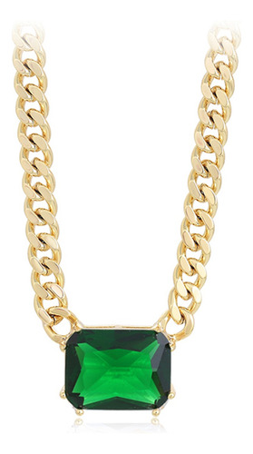 Collar Oro 14k Laminado Esmeralda Verde 40-45cm Ajus Regalo