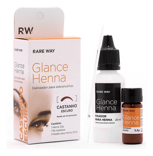 Henna Glance 3,5g Com Fixador 20ml E Pá Medidora Cor Castanho Escuro