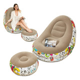 Sillon Inflable Sofá Portatil Reposapiés Flocado Estampado 