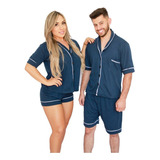 Pijama Americano Curto/masculino E Feminino/botão/malha