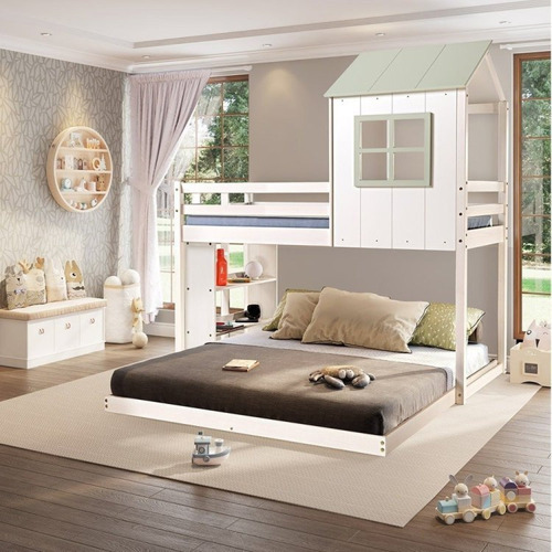 Beliche Queen Montessoriano Cabana Family Com Estante