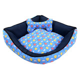 Colchonete Cama Pet Caminha Casa Laura Enxovais Balão Azul Com Almofada Ossinho Estampado Luxo 100% Algodão Tamanho Extra Grande