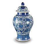 Jarrón De Templo De Porcelana China Clásica Azul Y Bl...