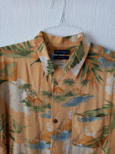 Camisa 100% Seda, Diseño De Playa Y Mapas