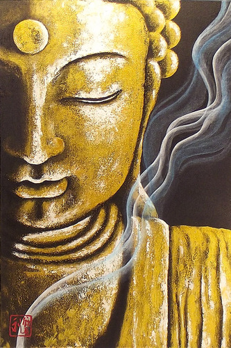 Quadro Buda Meditação Color Acrílico Pintado À Mão 100x70cm