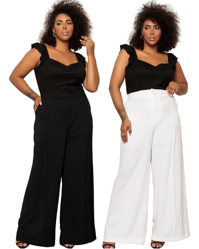 Kit 2 Calça Pantalona Wide Leg Plus Size