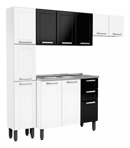 Cocina Acero 2.10m Incluye Lavaplatos Color Blanco Con Negro