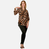  Chemise Camisa Manga Longa Estampado Animal Print Onça Maya