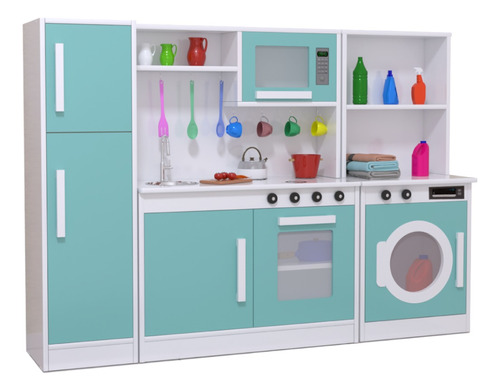 Kit Em Mdf Cozinha Completa Infantil Com Lavanderia Menta