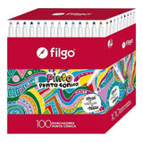 Caja X100 Marcadores Filgo Pinto Punta Conica Fibras Colores