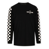 Playera Black Label Biker Checkers Negra Manga Larga