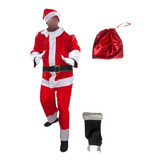 Kit Natal 5 Fantasias Roupa Papai Noel Adulto Cetim C/6 Pçs