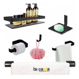 Kit Acessórios Banheiro Preto All Black 6 Peça Porta Shampoo