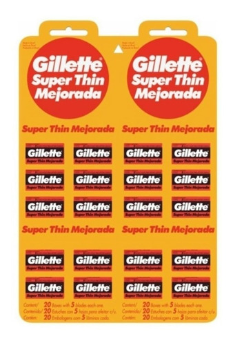 Gillette Roja Super Thin Mejorada Hojas Afeitar X 100
