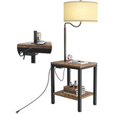 Litymax Led Floor Lamp With Table - Rustic End Table With Us