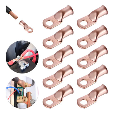 Pack 10 Terminales Anillo Cobre 1\u002F0 AWG 3\u002F8 Pulgada Para Conexión Eléctrica | Meses sin interés