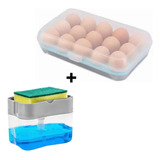 Organizador 15 Huevos Plástico + Dispensador Jabón Esponja