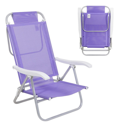 Cadeira Reclinável 6 Pos Alumínio Sunny Praia Sol Lilás
