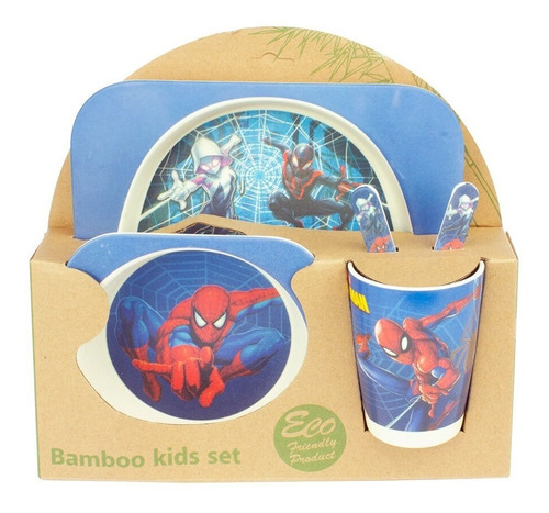 Set Vajilla Bebes Niños Bambu 5 Piezas Plato Vaso Cubiertos