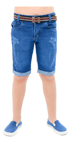 Conjunto Infantil Bermuda Jeans + Camiseta Polo Estampada