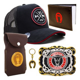 Kit Country Adulto Bone Preto + Fivela Capa Capinha Carteira