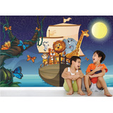 Adesivo Infantil Painel Zoo Safari Barco A Vela Arca Noé M38