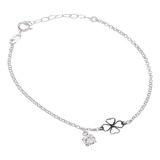 Pulsera De Plata Esterlina 925 Trebol Circon