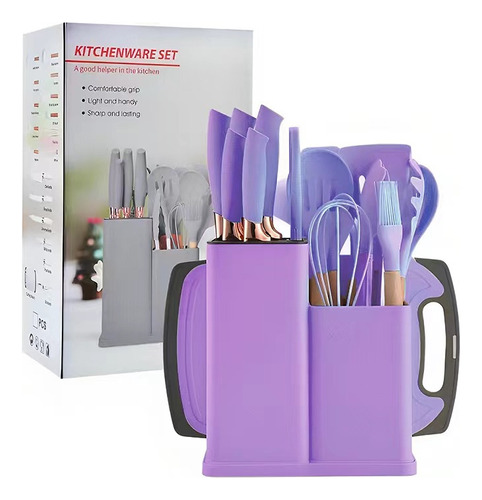 Kit Utensilios De Cozinha 19 Pçs Tábua Espátula Faca Tesoura