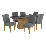 Conjunto Mesa De Jantar Com 6 Cadeiras Multimóveis Cr50065 Cor Freijó/preto