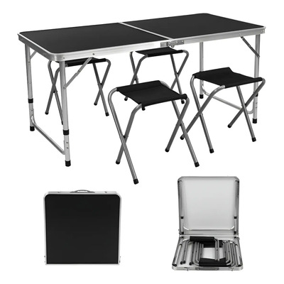 Mesa Plegable Portafolio Cuory Negra 4 Bancos Acero\u002FPlástico Jardín 120cm | Meses sin interés