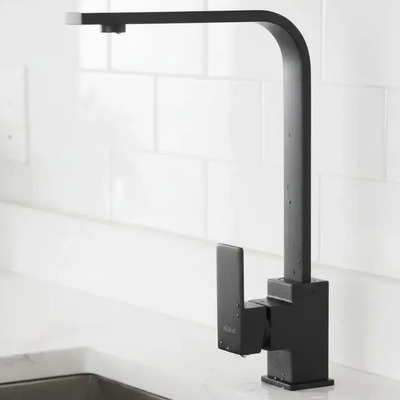 Grifería Cocina Monocomando Negro Kübel Cuello Curvo Giratorio 360°